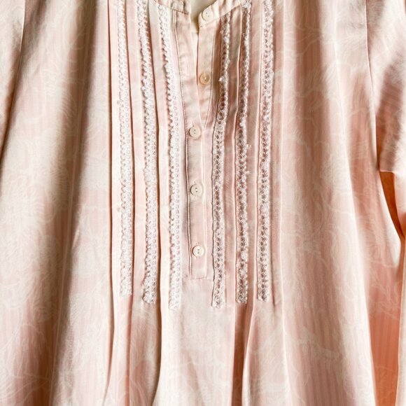 Oscar De la Renta Pink White Nightgown Long Sleeve M - Picture 5 of 11